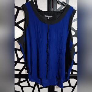 Daisy Fuentes - Sleeveless Blouse / Tank Top - Blue, Black - Sz 2X